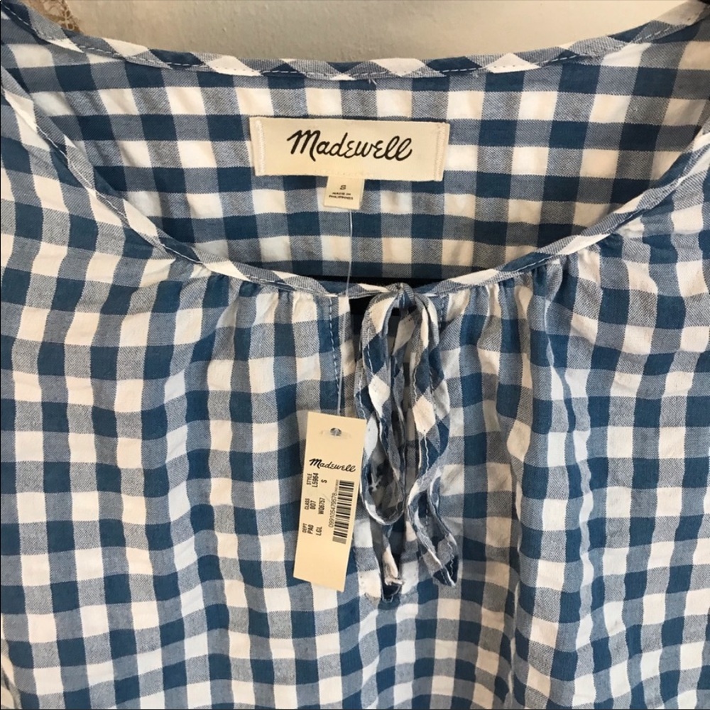 Madewell Gingham Blue & White Top NWT size S - Picture 4 of 5